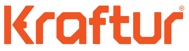 Kraftur logo in orange on a black background.