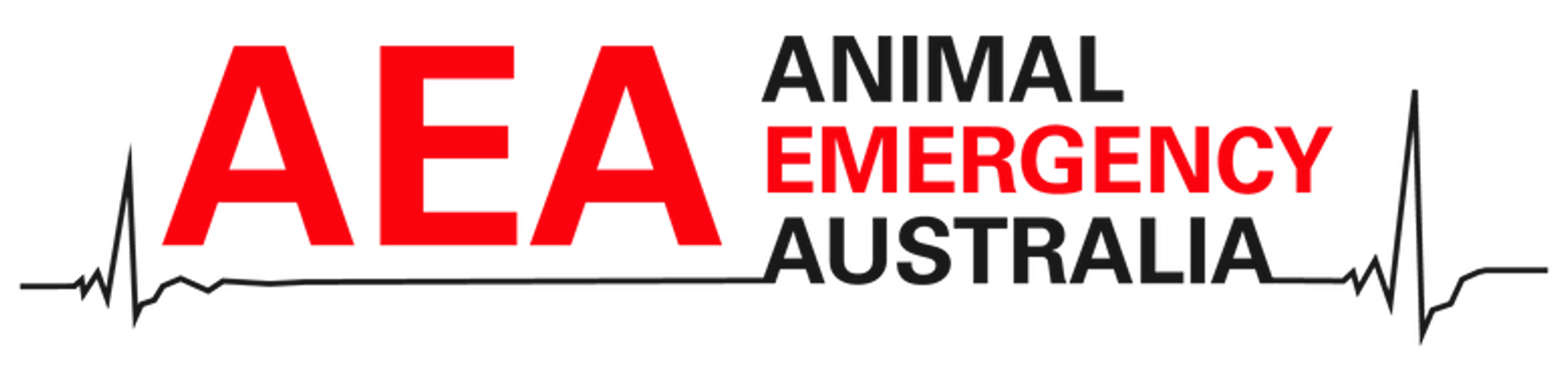 Logo with the words 'Australia Animal Emergency' in bold black and red text, with a red heartbeat line running through the text.