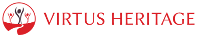 Virtus Heritage logo with red and black color scheme, featuring a stylized tree and the company name.