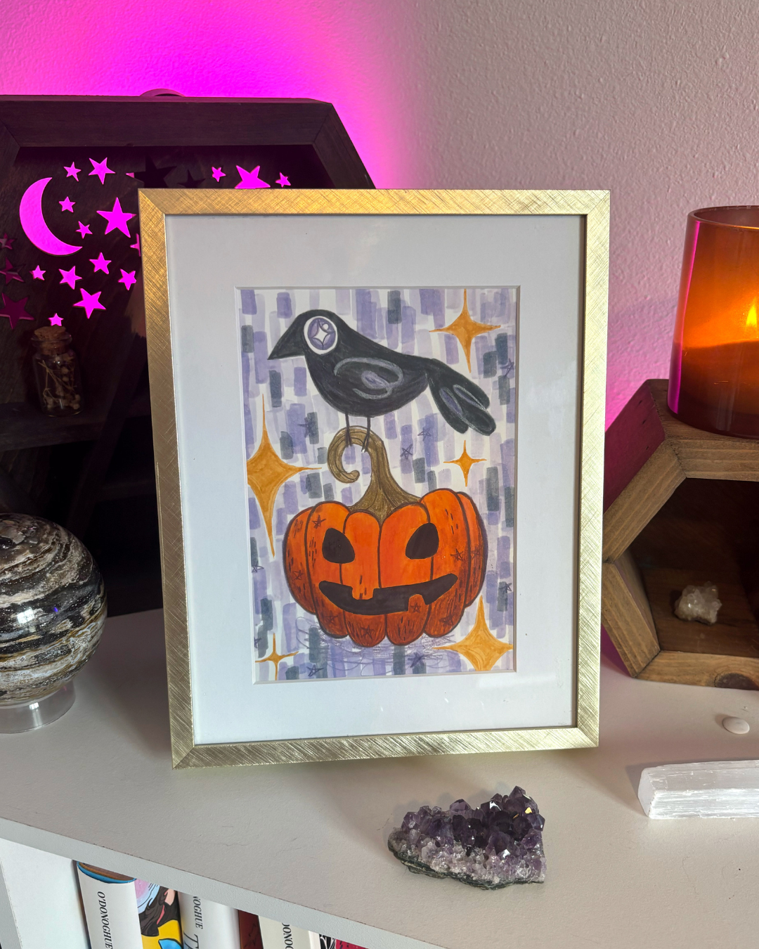 jack-o-lantern-and-crow-mixed-media-art-print-5x7.png