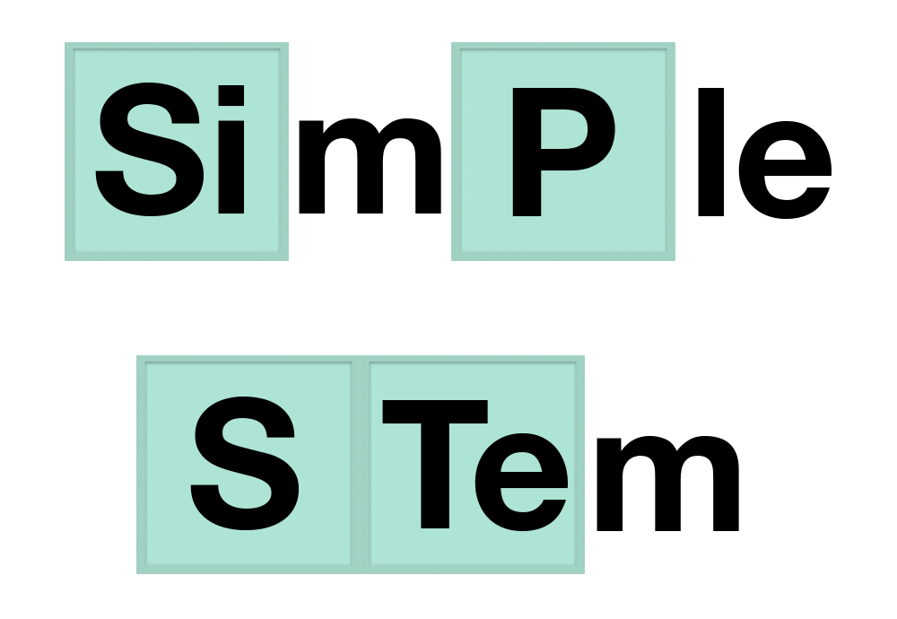 Illustration of the periodic table elements silicon (Si) and phosphorus (P), with the words "Silicon" and "Steel" created by rearranging the letters