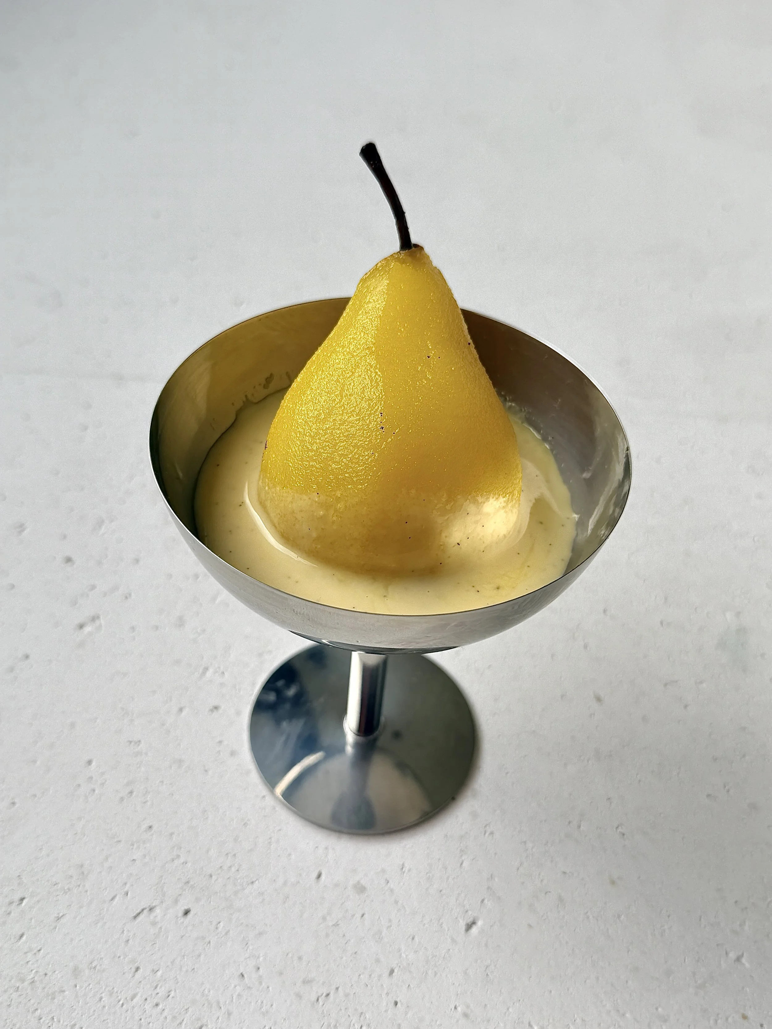 Poached Seckel Pears with Creme Anglaise