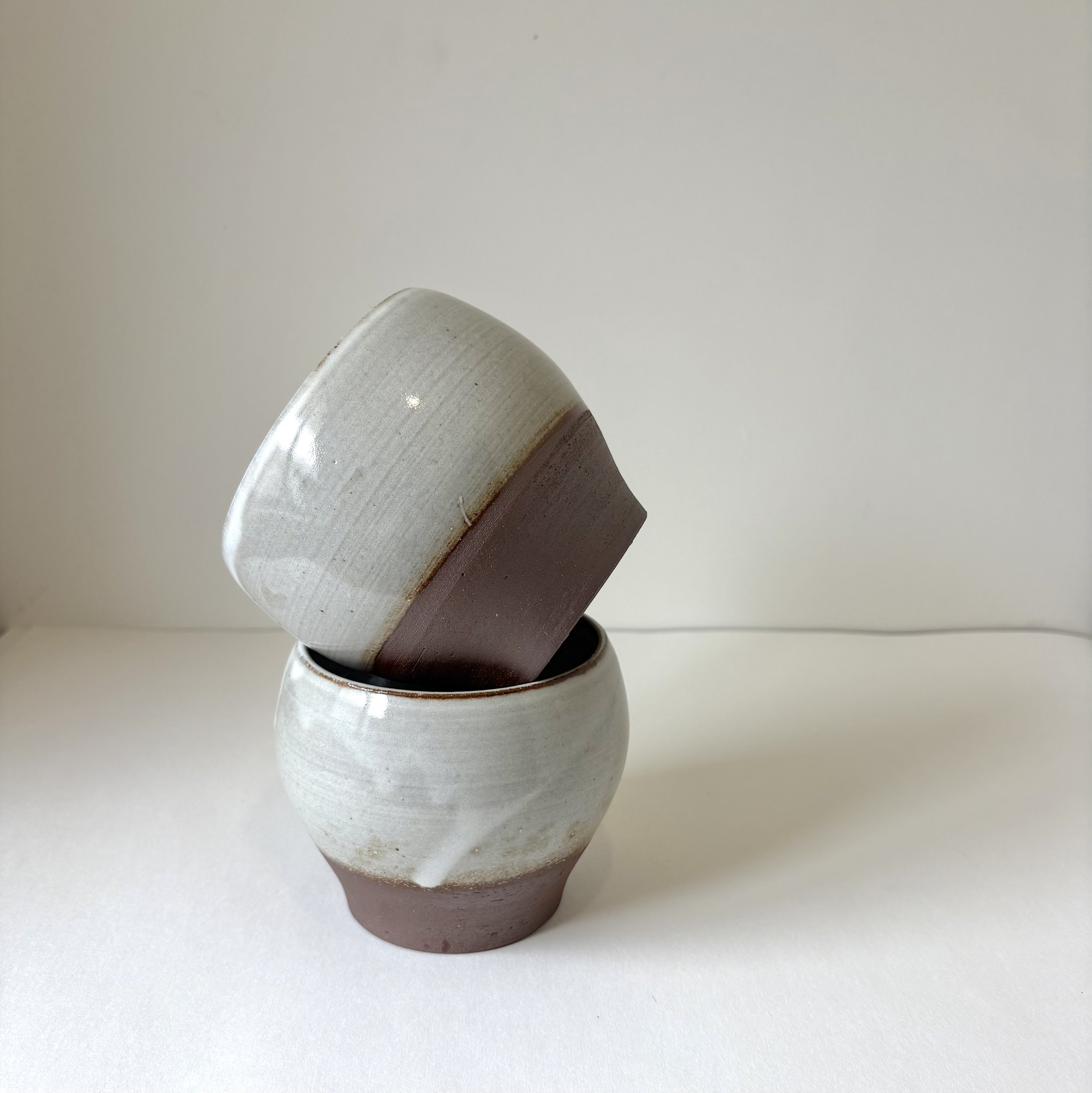 White and purple glaze sample cup