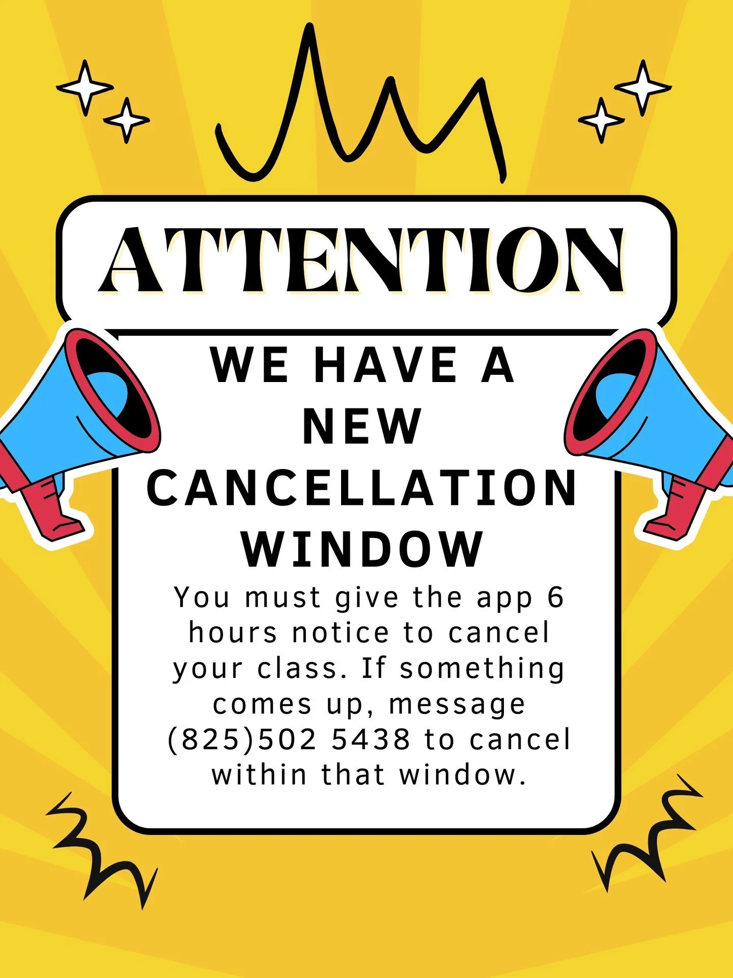 PLEASE READ!!

We have changed our cancellation window to 6 hours. We want to ensure that our instructors are being respected and are able to properly plan their classes for the number they have booked into class.

However, we understand that things 