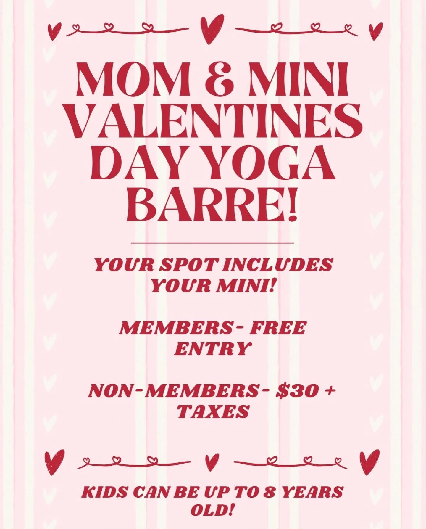 If you&rsquo;re looking for something to do this Valentine&rsquo;s Day join Heather Feb. 14 12:15-1:15PM for YOGA BARRE! Bring your mini and share the love of yoga. Booking is now open on our app