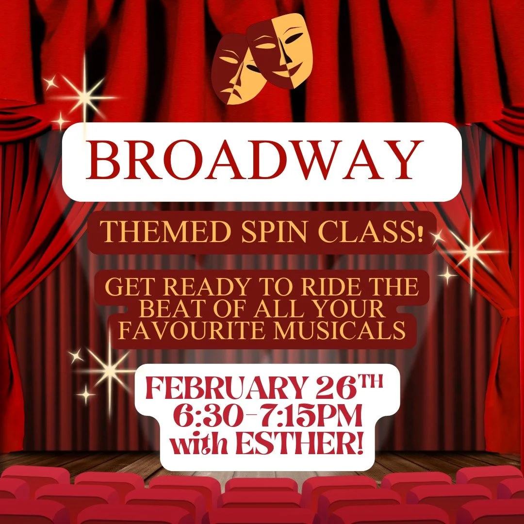 YOU HEARD IT RIGHT.... We have a themed spin class COMING YOUR WAY!

Next Thursday, February 26th, join ESTHER in a BROADWAY spin class.

Get ready to hit those musical beats, and bring out the inner love we all know we have for those nostalgic vibes