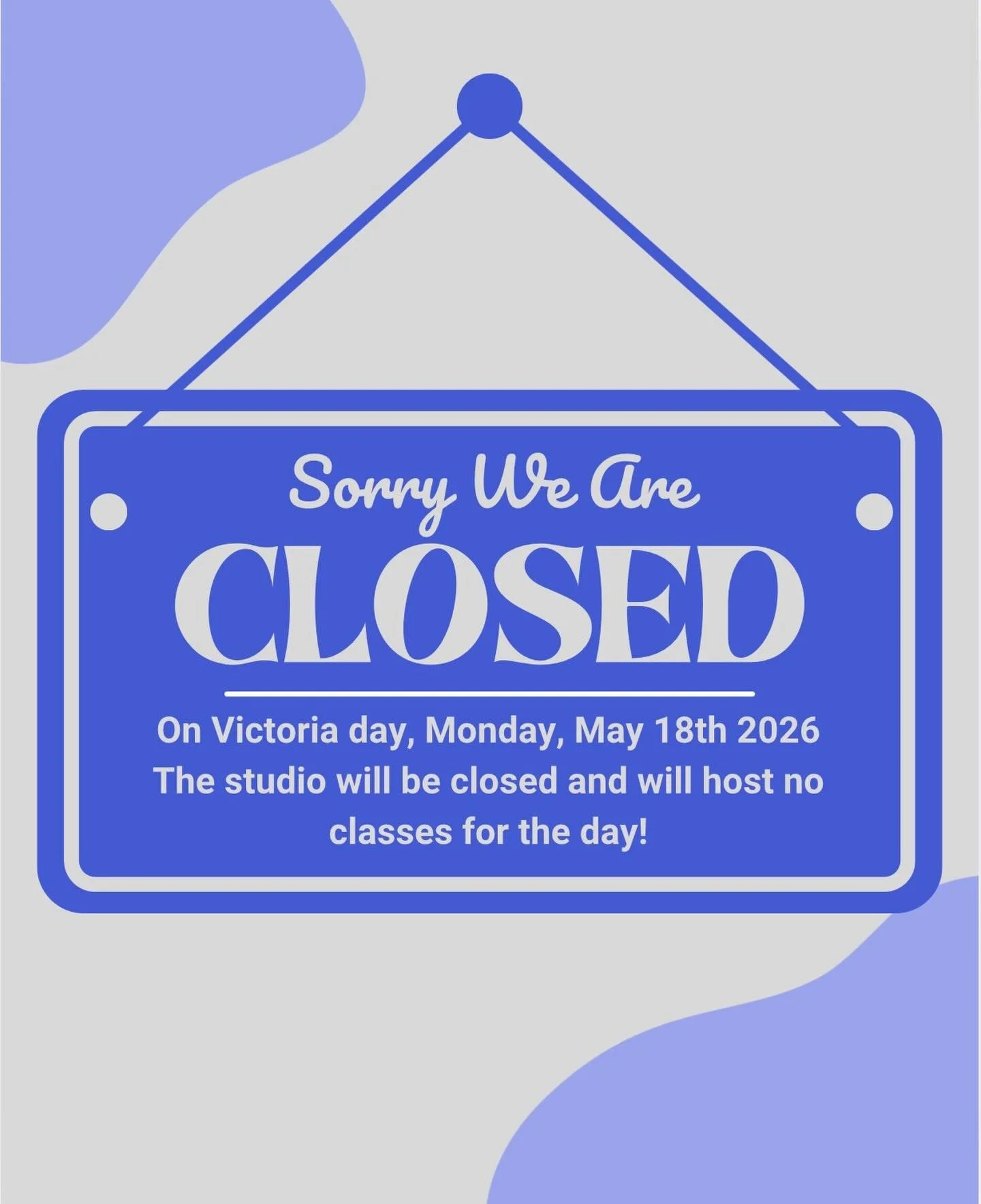 Friendly reminder we are closed today for Victoria Day. 
Have a great long weekend☀️