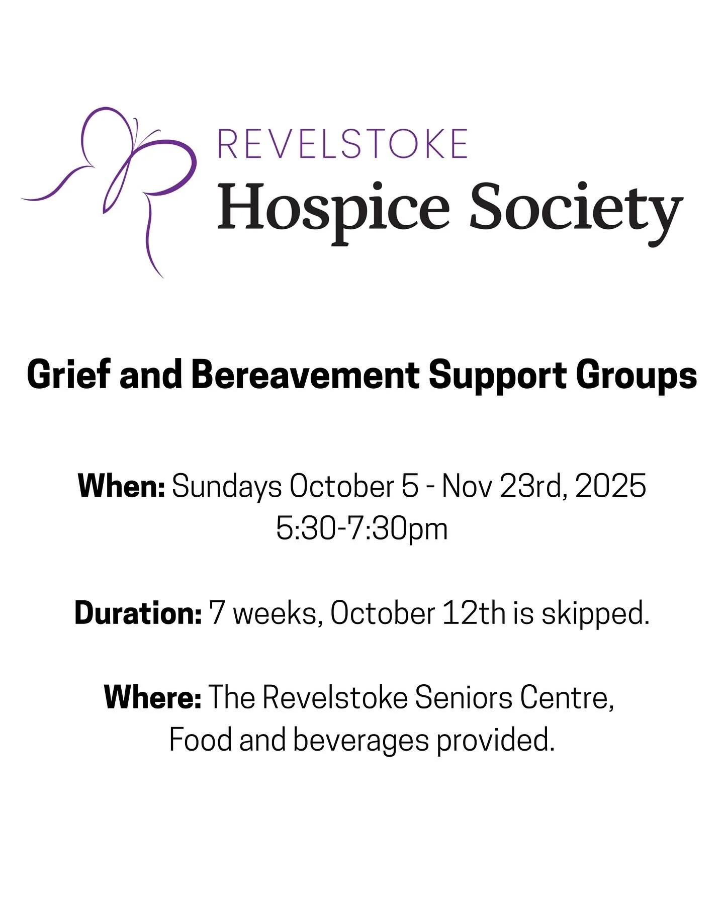 Hilary Zeeuwen (Registered Clinical Counsellor with @wholeheartedcounsellingbc ) and Theresa Hamilton are co-facilitating no cost grief and bereavement support groups through the Revelstoke Hospice Society. 
Please reach out to myself or revhosp@tel