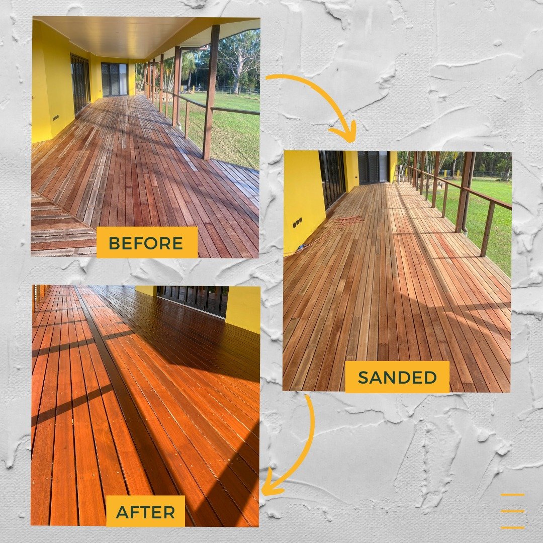 This Burbank deck looks brand new 🙌 To achieve this result, we properly cleaned the surface and then used a drum sander to remove any old product and smooth the timber to allow for a better finish. Using an applicator, we painted the deck with Johns