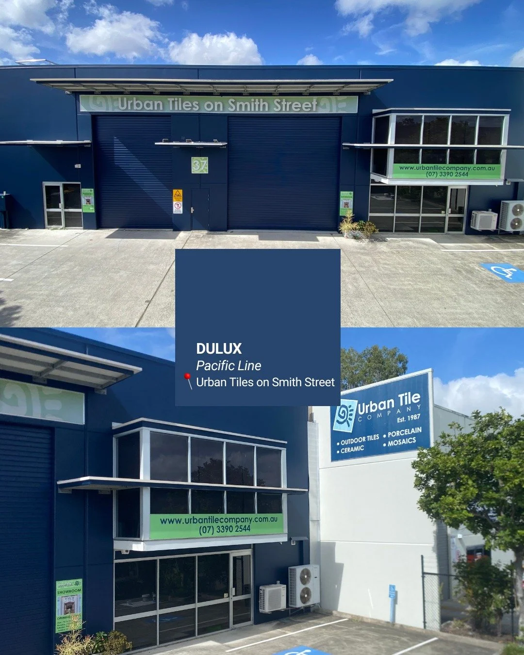 How striking is this deep blue colour? We recently repainted a warehouse in the Capalaba industrial area with the sophisticated and moody 'Pacific Line' by Dulux. This bold feature colour works hard for the business, creating a strong street presence