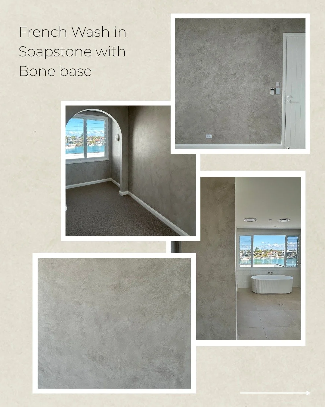 A touch of texture 🤍
For this luxury new home build, we created a feature wall using Porter&rsquo;s Paints French Wash in Soapstone with Bone base. Applied over a specially tinted undercoat, the French Wash is worked by hand with a brush and rag to 