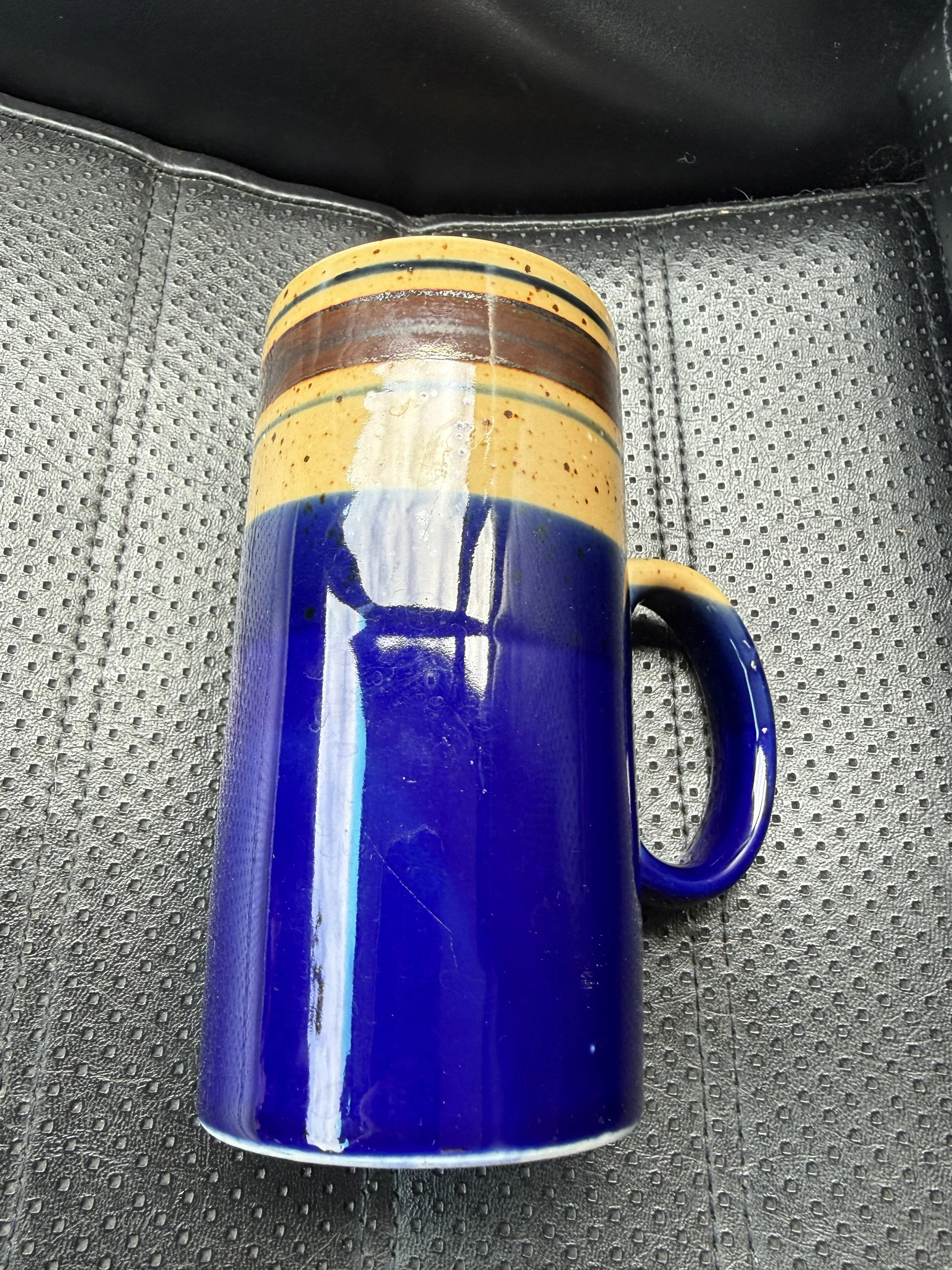  I liked the speckles on this tall mug! Google is trying to insist this is a Royal Norfolk mug but it’s not. It’s stamped “Japan” on the bottom and isn’t square like the Royal Norfolk mugs that have a similar colorway to this. Otagiri maybe?  