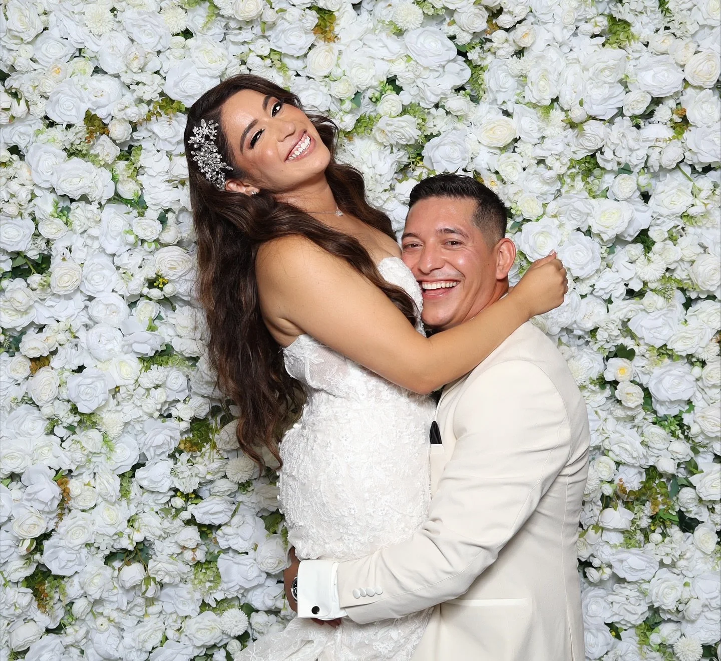 Sharing these beautiful raw moments from Crystal &amp; Jesus&rsquo; wedding. No filter, just pure joy, beautiful faces, a stunning flower wall, and our Studio Booth capturing it all.

.
.
.

#TemeculaWeddings #TemeculaPhotoBooth #SoCalPhotoBooth #SoC