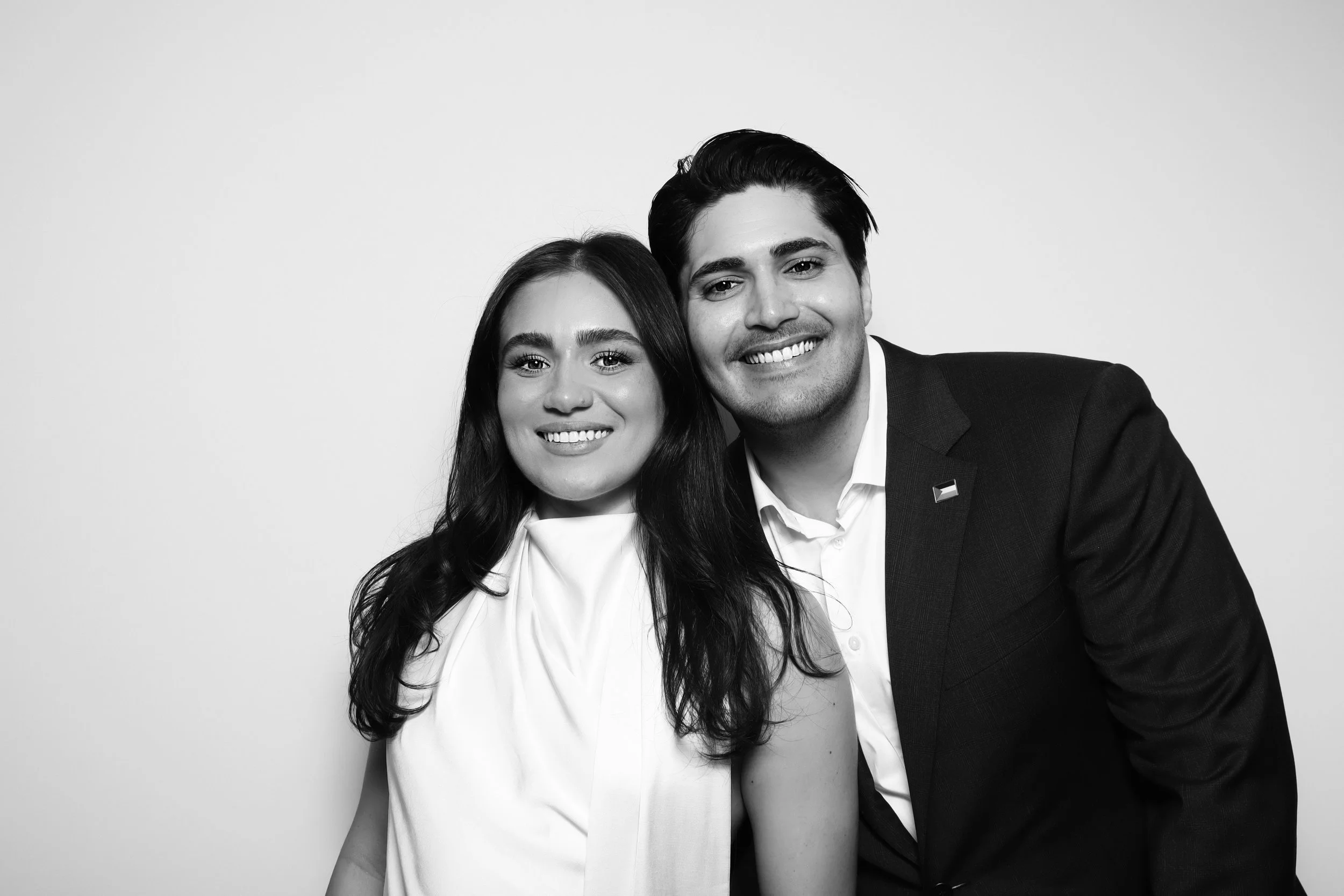 Black and white bride and groom photo booth moment at an Orange County wedding