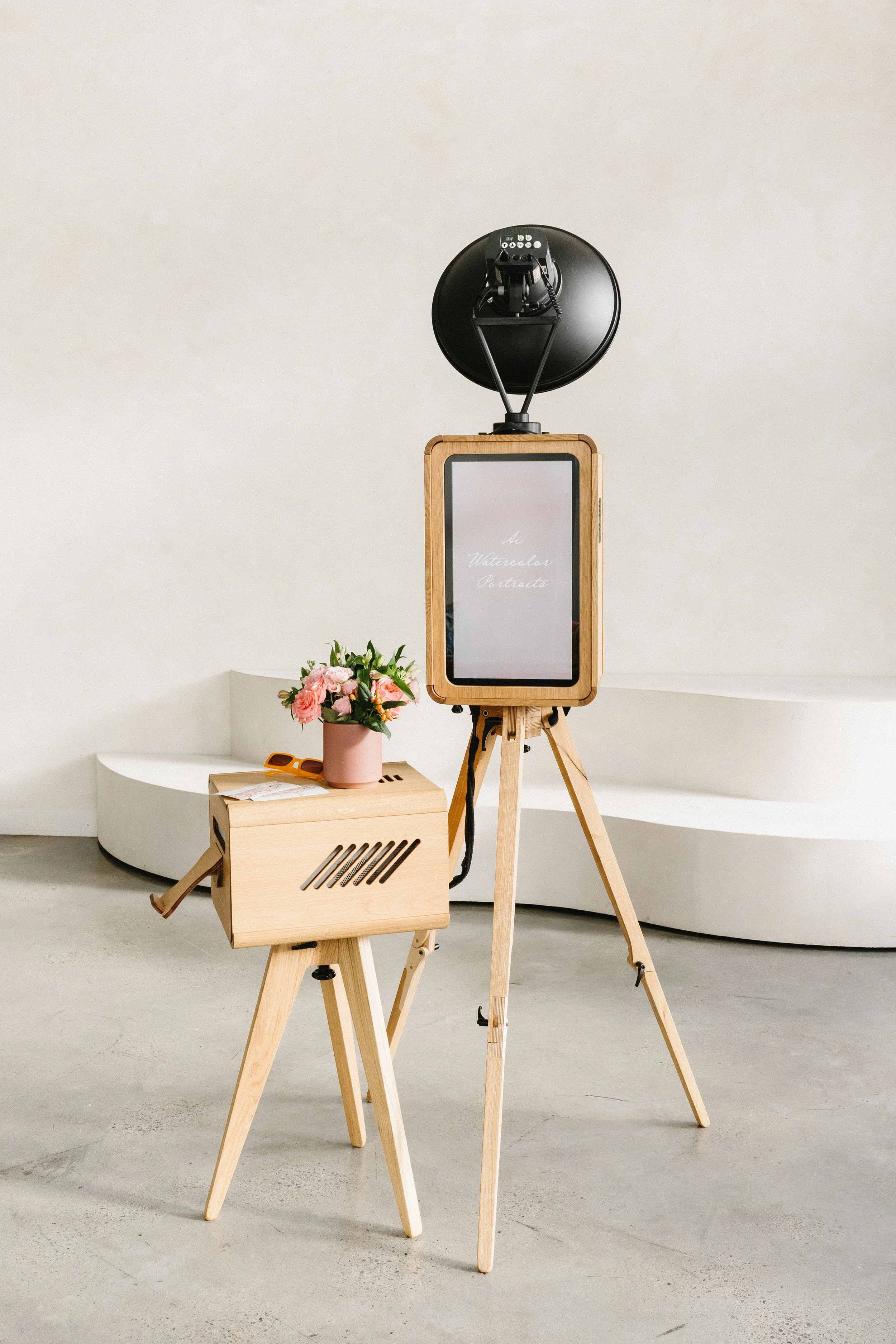 Wood Icon photo booth at a Temecula wedding with a clean, design-forward setup
