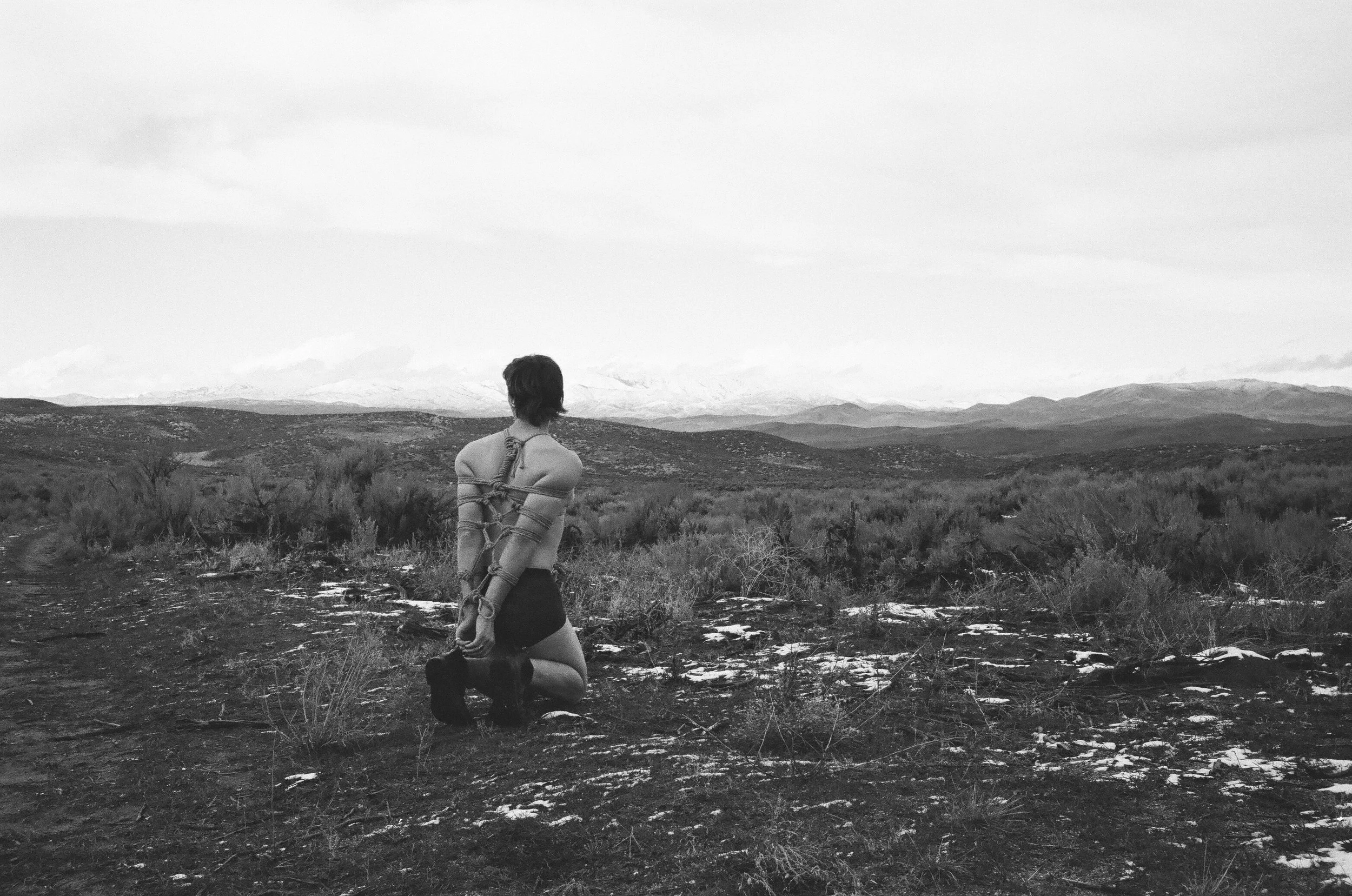 Outdoor Shibari photoshoot, rope tied by Casey Valentine. This was the model’s first Shibari experience.