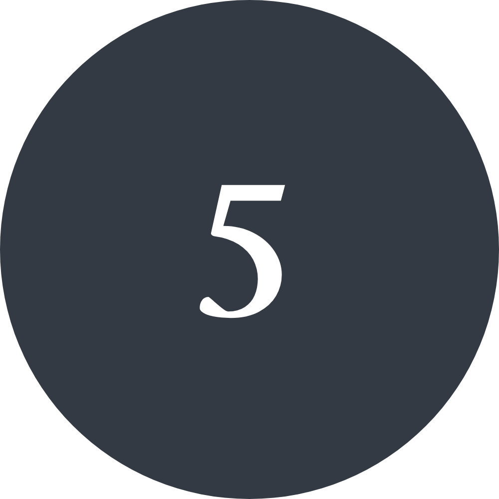 A dark gray circular button with the number 5 in white in the center.