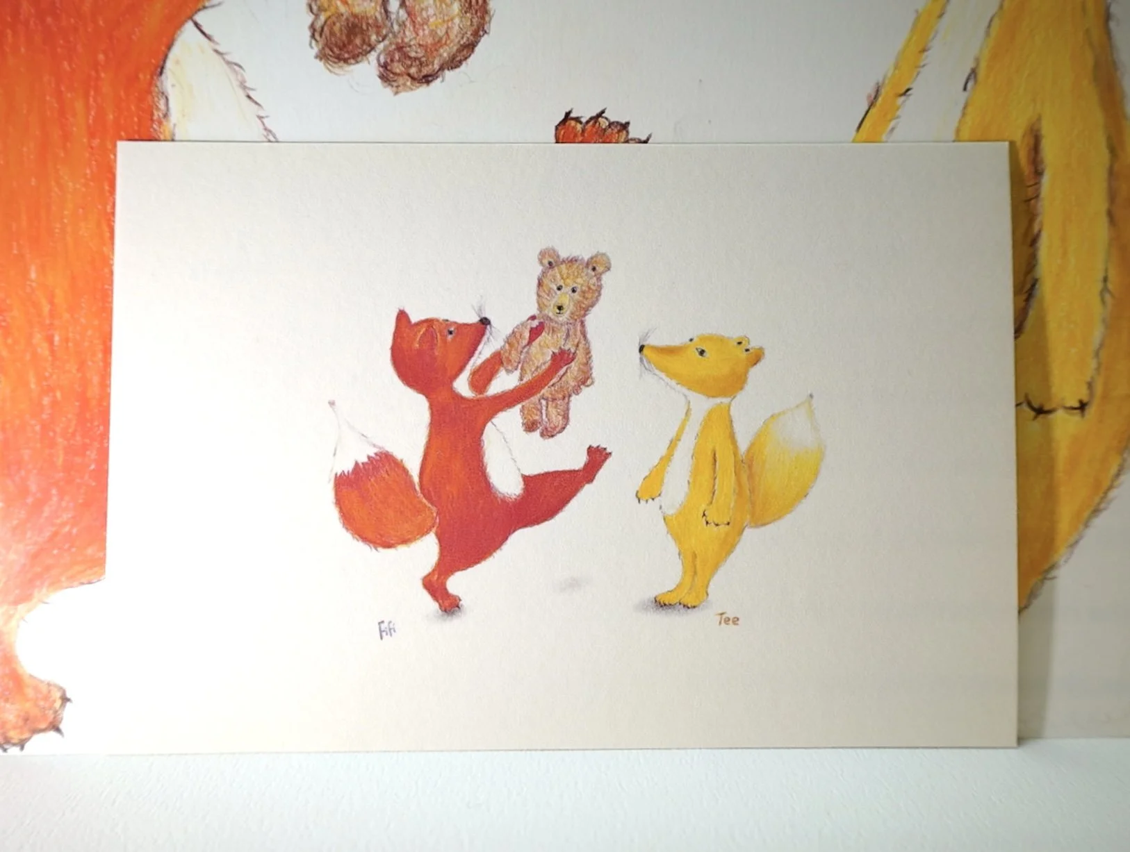 Fox Fifi and Tee with their friend, bear "Dodo" Gritting Card