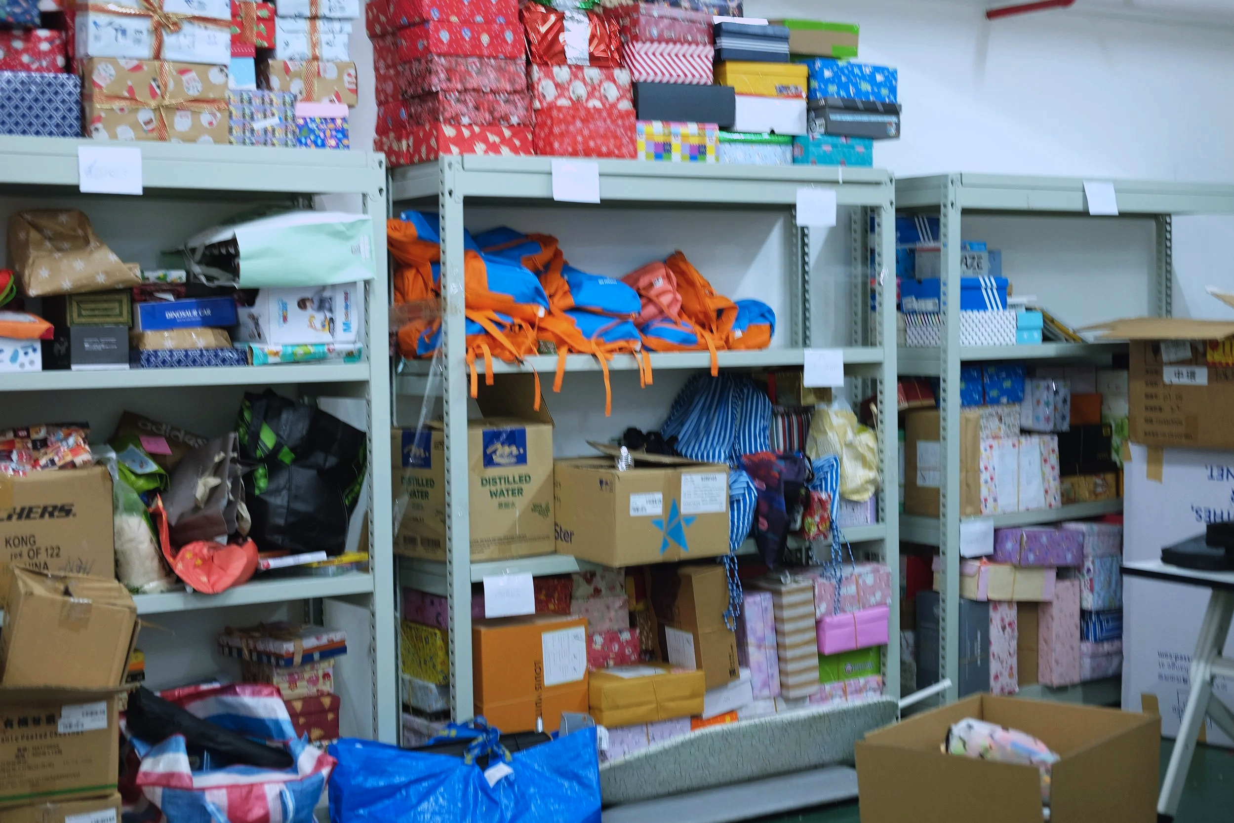 Shelves with boxes in a warehouse