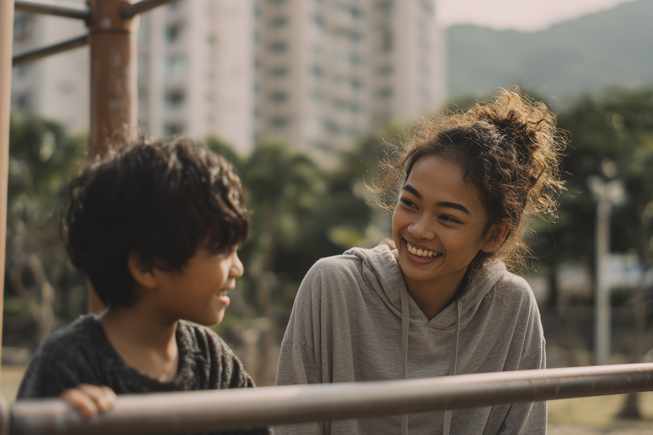 Siblings at a park in HK