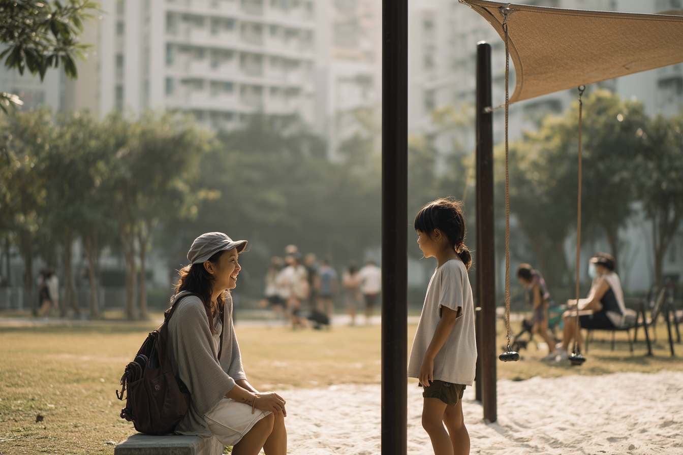Mother and child at a park in HK