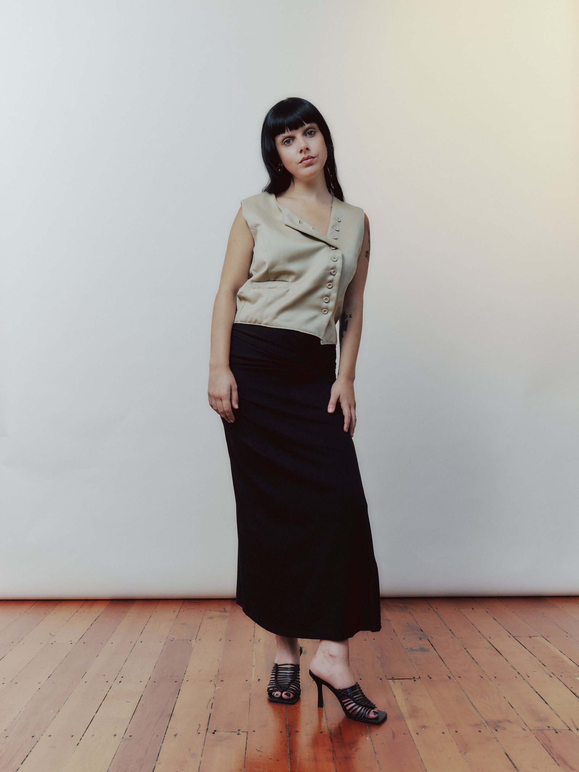 Daf Nimkovsky Woman in Black Wabi Skirt In Cotton Front