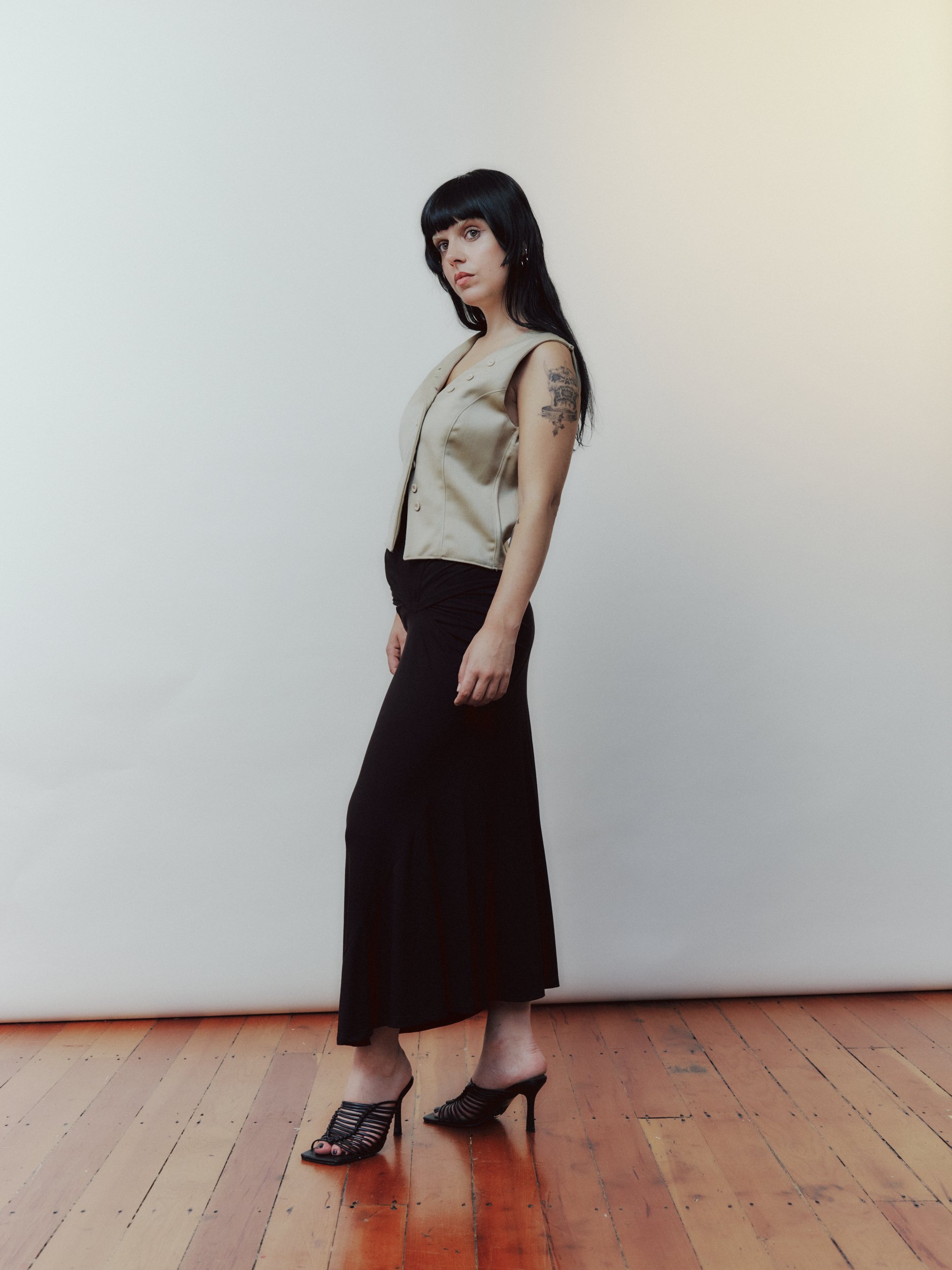 Daf Nimkovsky Woman in Black Wabi Skirt In Cotton Side