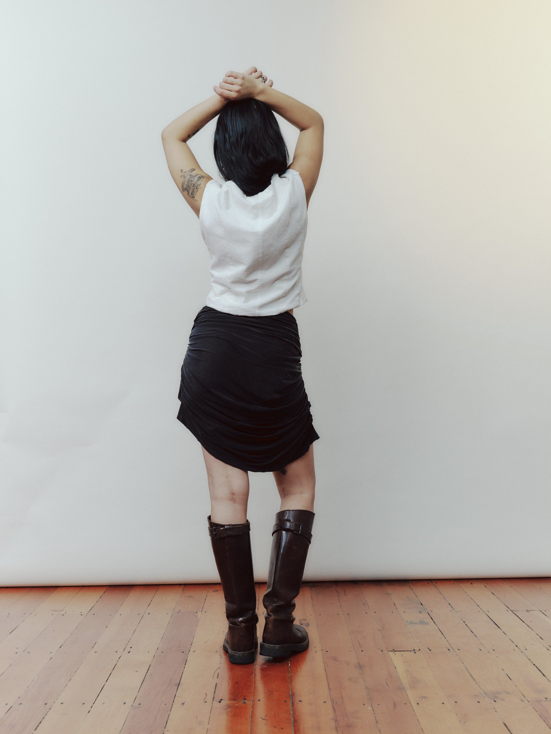 Daf Nimkovsky Woman in Black Wabi Mini Skirt Back