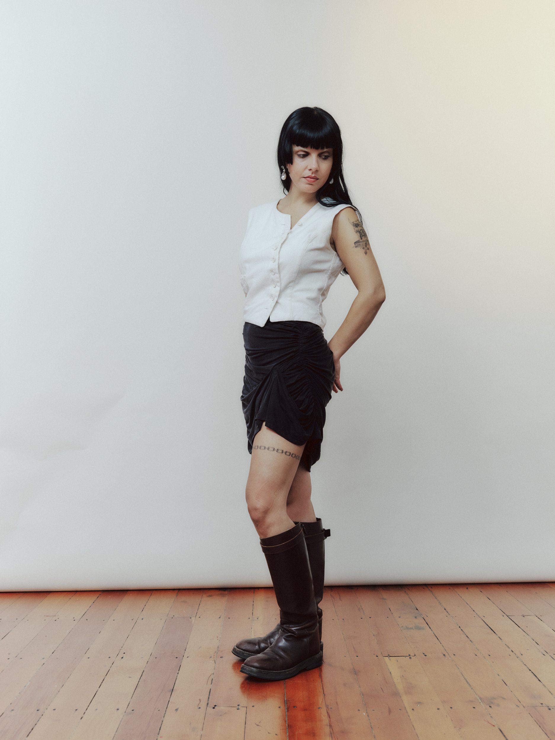 Daf Nimkovsky Woman in Black Wabi Mini Skirt Side