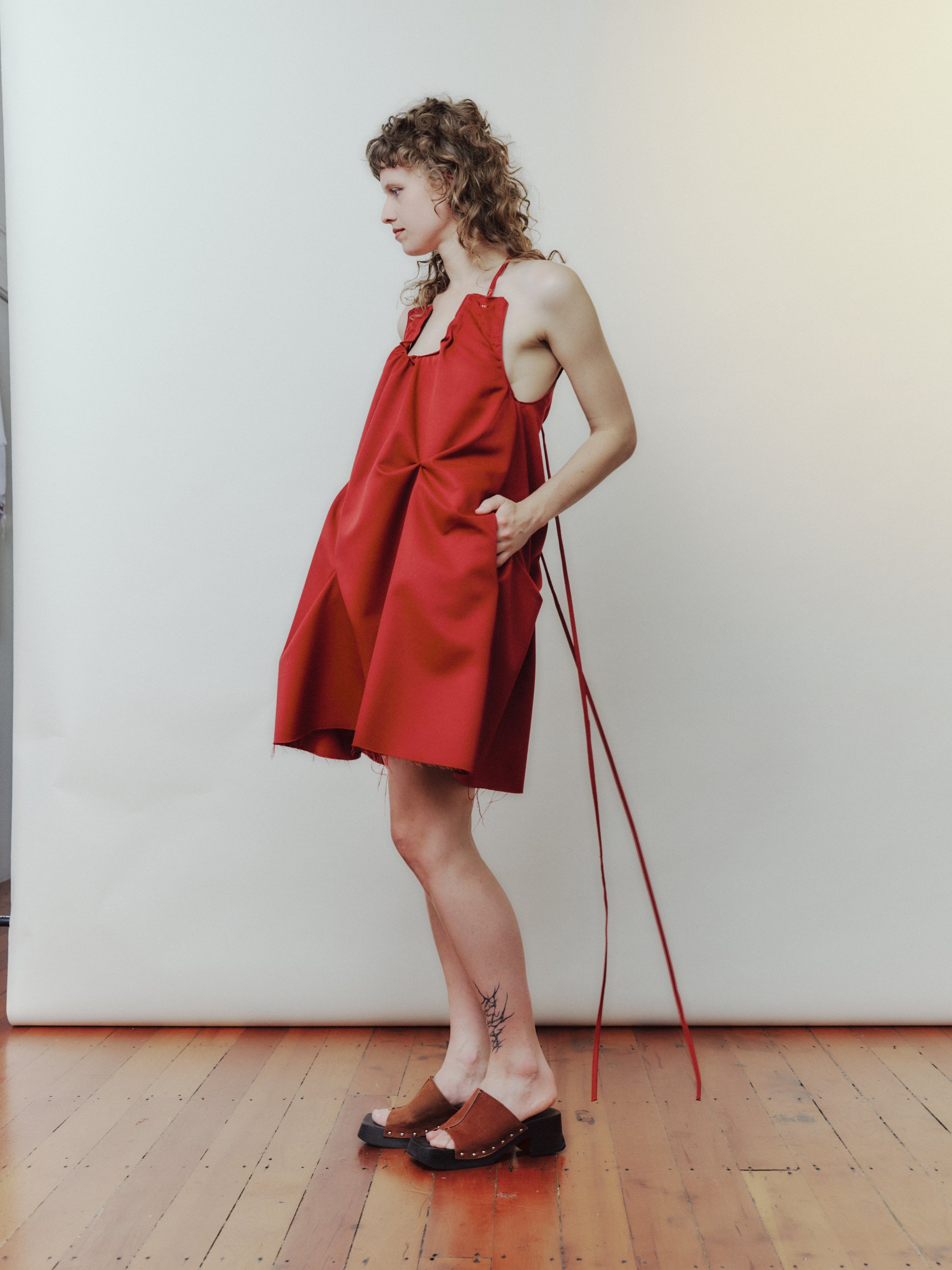 Daf Nimkovsky Woman in Red Lee Dress in Wool Side