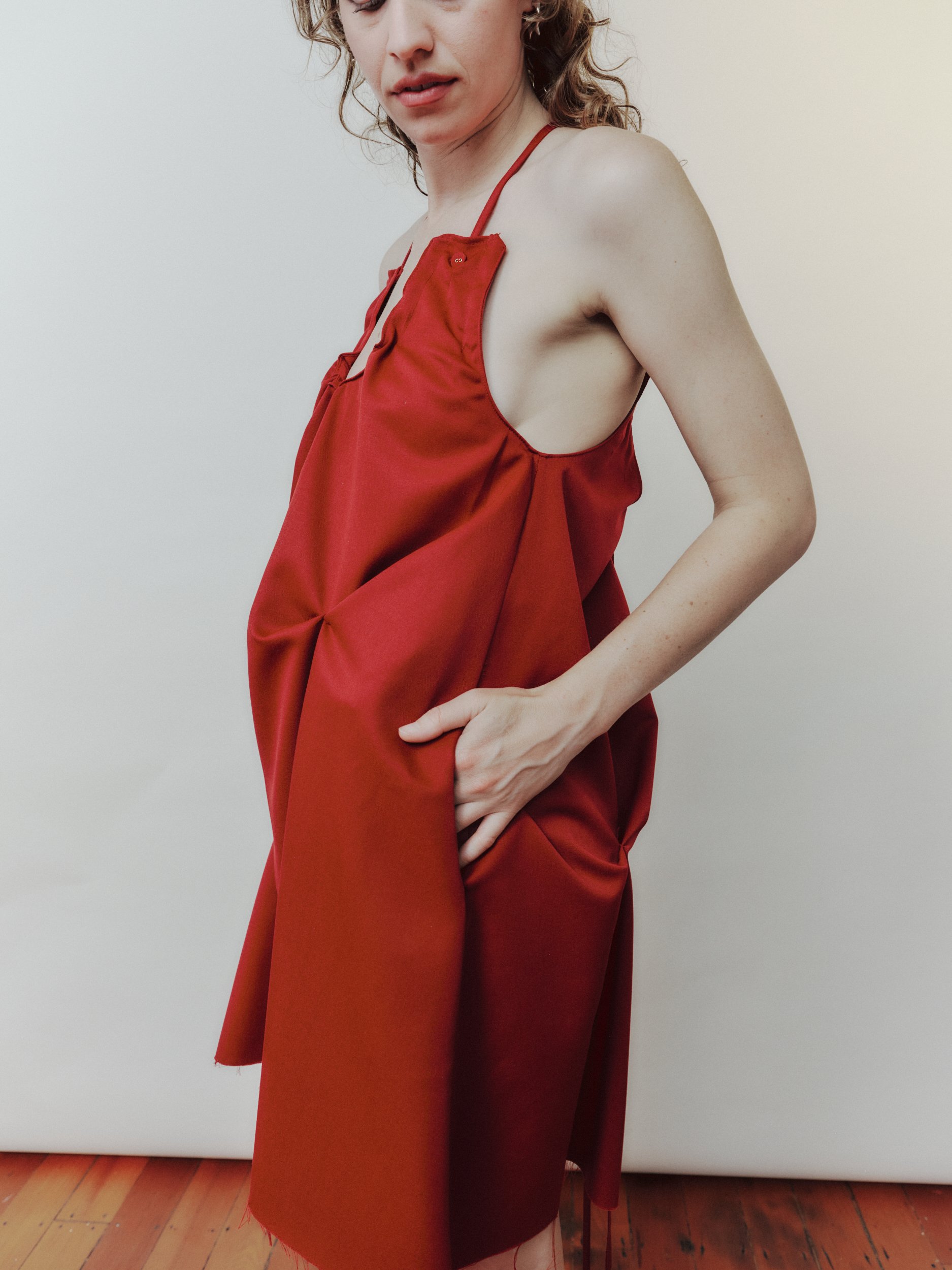 Daf Nimkovsky Woman in Red Lee Dress in Wool dress Side