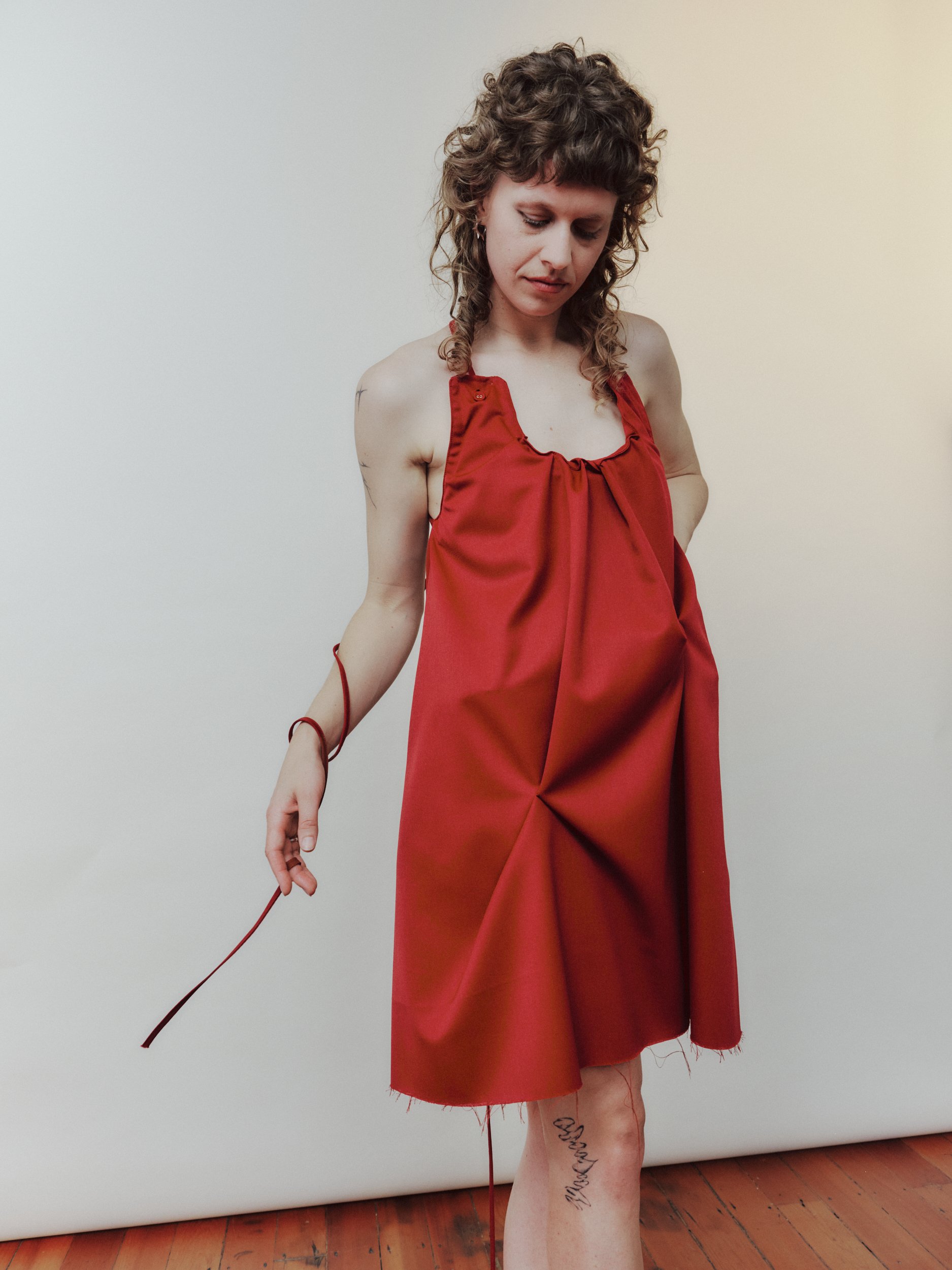 Daf Nimkovsky Woman in Red Lee Dress in Wool Front