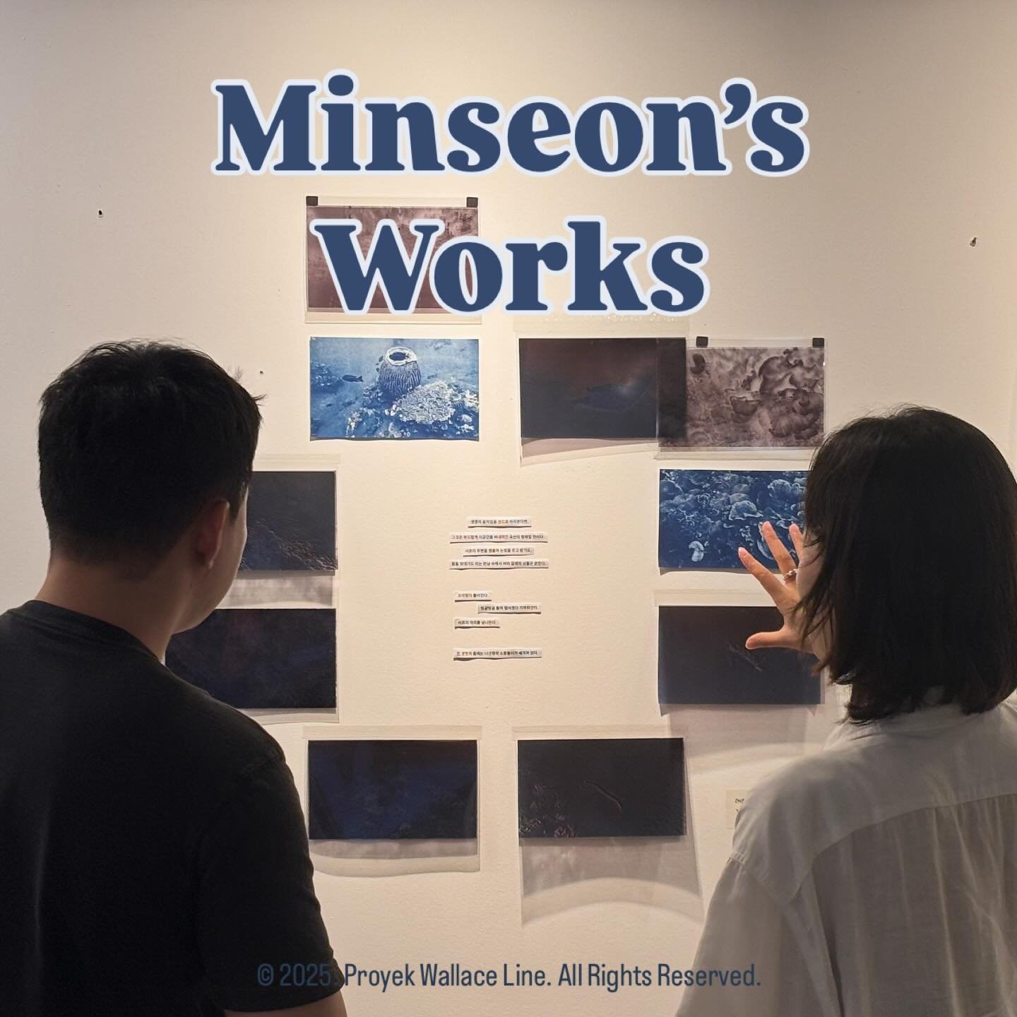 Proyek Wallace Line - Jeju Story 01

🐠 Minseon&rsquo;s Works 🐟 @minddoni.iii @wide_flat_fish 

해양 활동가 김민선은 발리와 롬복에서 스쿠버다이빙을 하며 만난 대왕쥐가오리, 푸른바다거북, 곰치, 트럼펫피쉬, 복어 등 물살이들의 모습과 바닷속 산호 마을의 모습을 시아노 타입으로 담았다. 원형으로 배치된 여덟 점의 시아노 타입 사진은 바다를 자유로이 누비며 서로 얽혀 있는