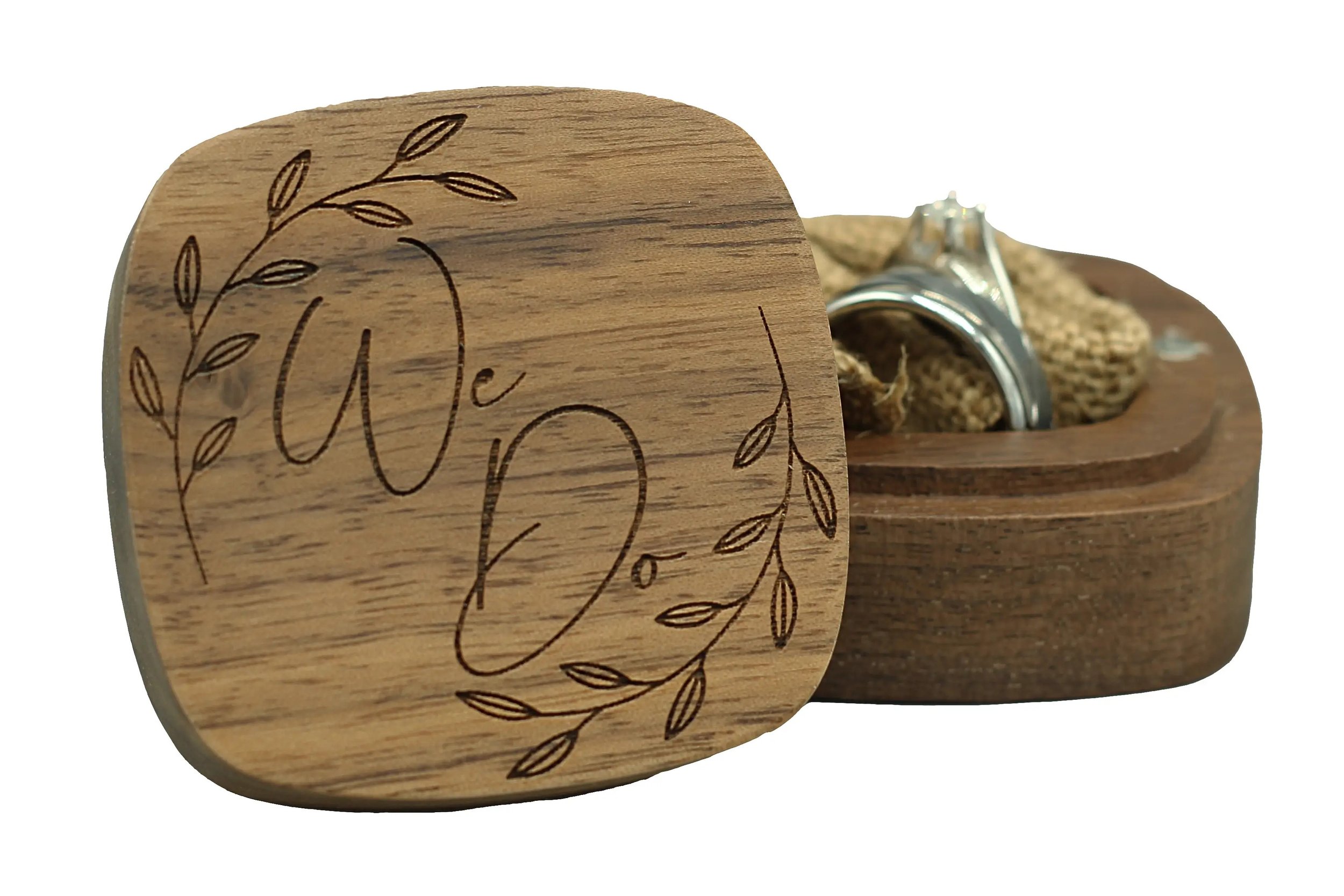 Wooden Ring Box - "We Do" in Wreath Design
