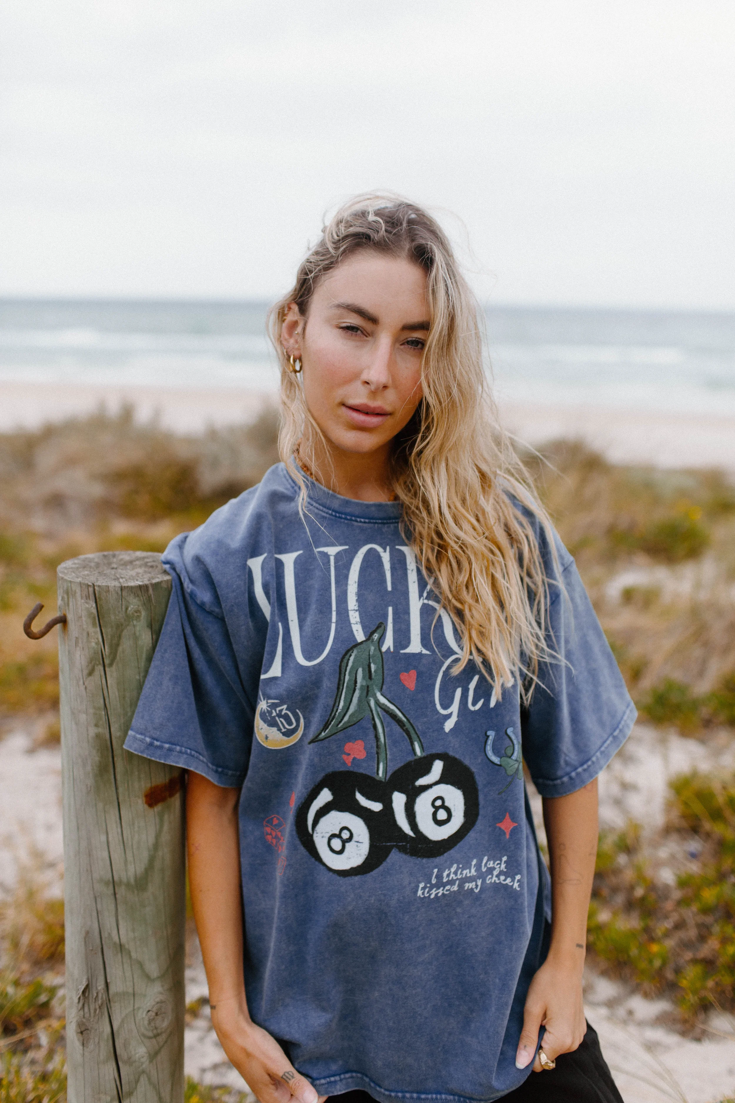 Lucky Girl acid wash tee