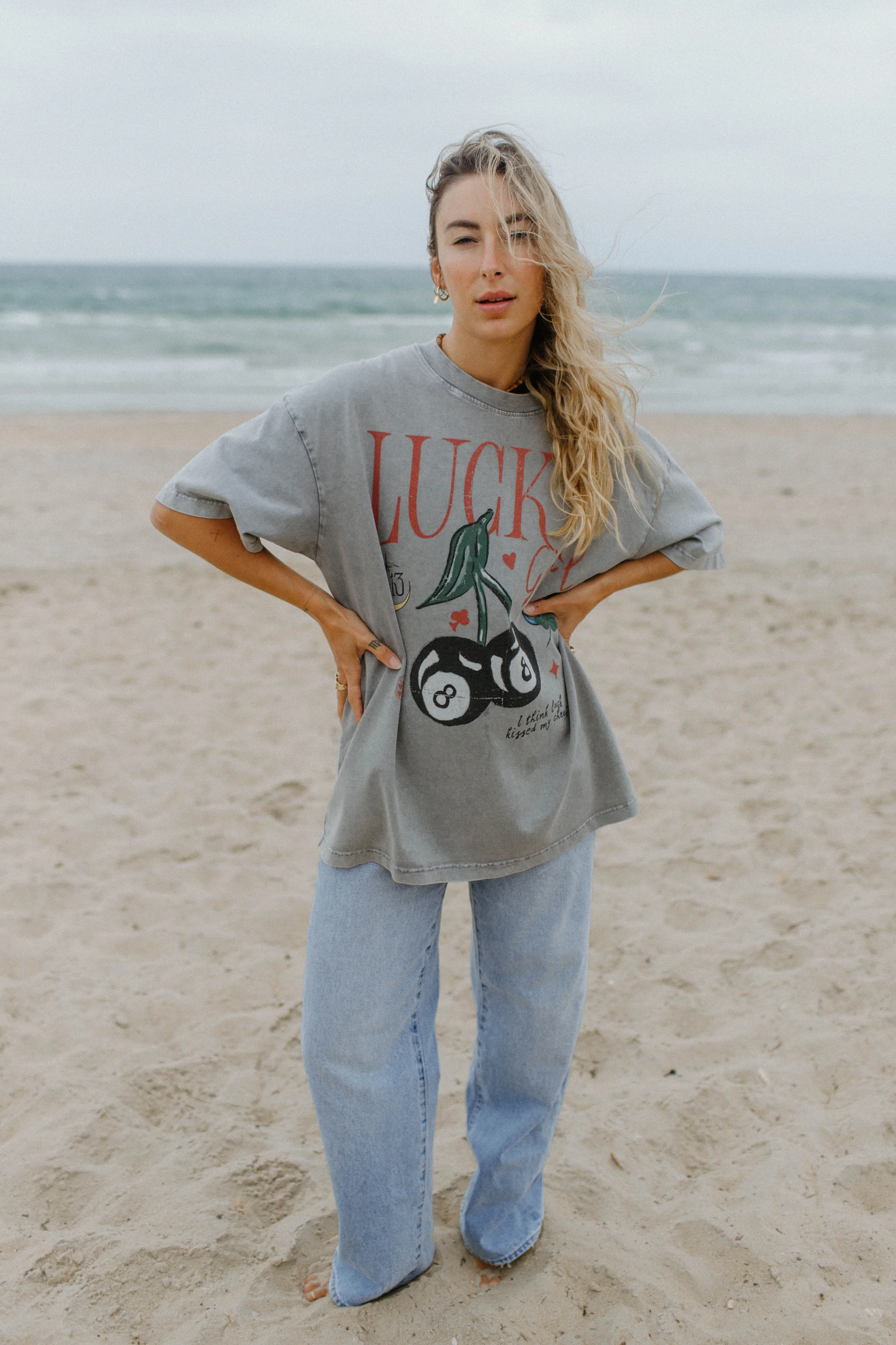 lucky girl acid wash tee