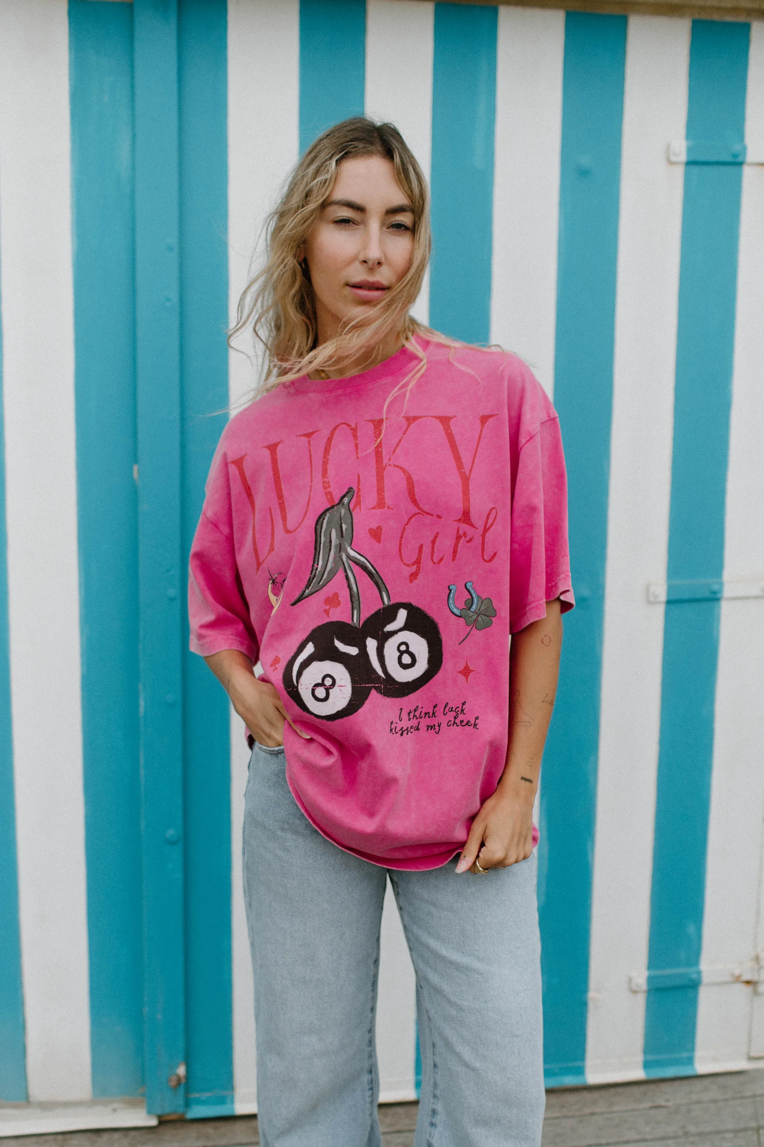 lucky girl acid wash tee