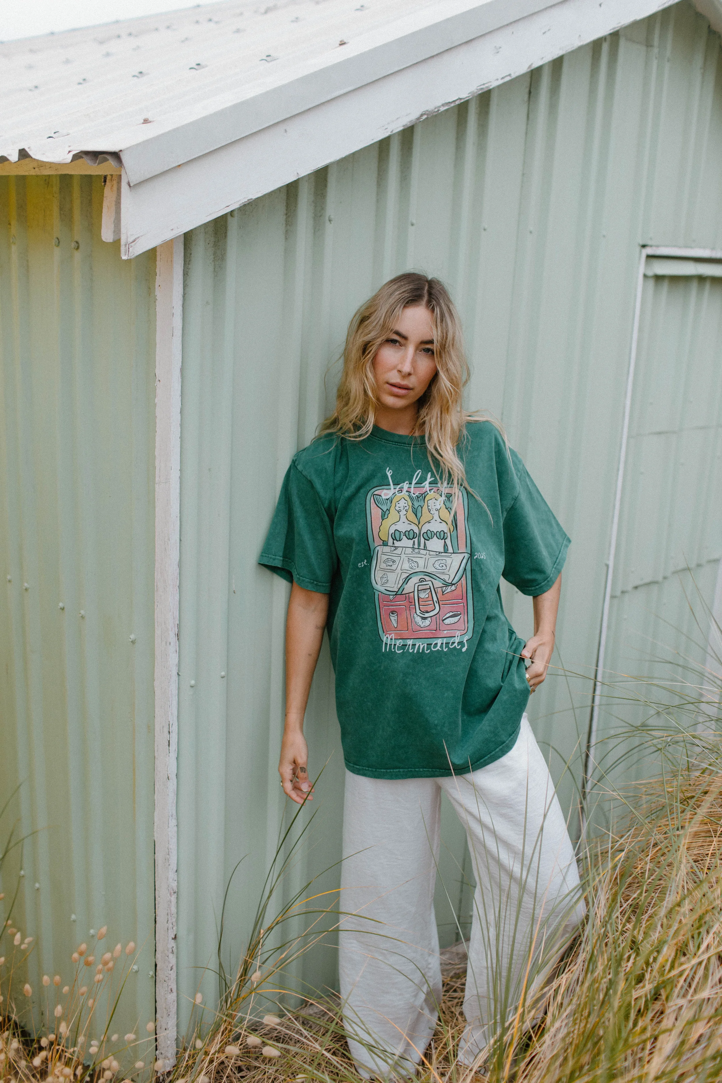salty mermaids acid wash tee
