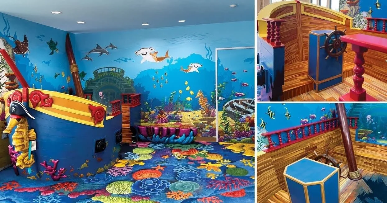 🏴&zwj;☠️ All aboard for Adventure 🐠
Why search for gold when the real treasure is a room full of possibilities? This vibrant pirate ship space can turn any visit into a deep-sea voyage,&nbsp;&nbsp;complete with coral reefs, friendly stingrays, and 