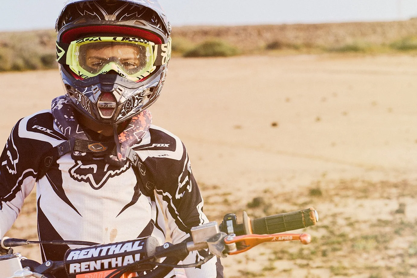 A young boy riding motocross in Fuerteventura in the Canary Islands.