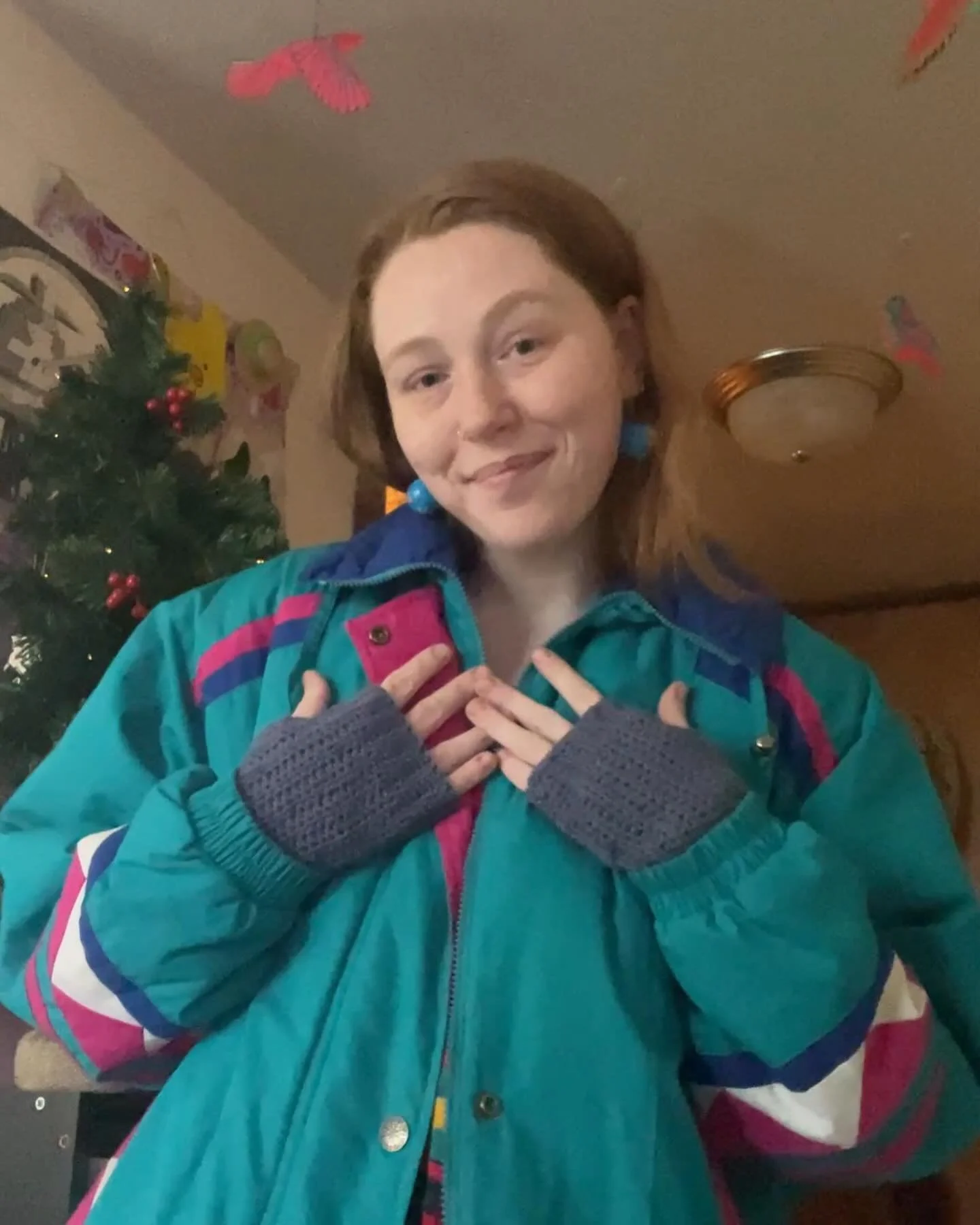 made my first! ever! fingerless gloves but they are mid and I am working on another pair I like a lot more so this is the closest view ur gonna get lol