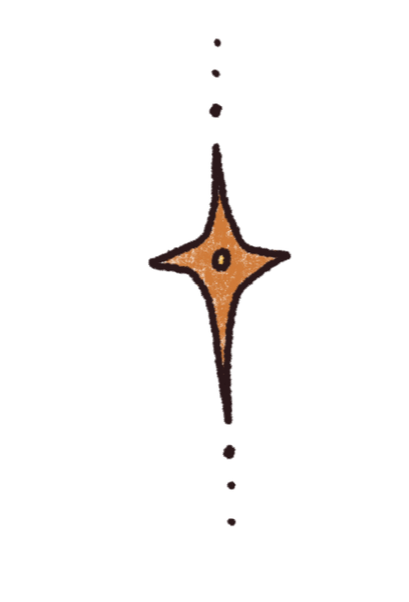 A small, stylized sparkle icon with a brown-orange color and a central dot.