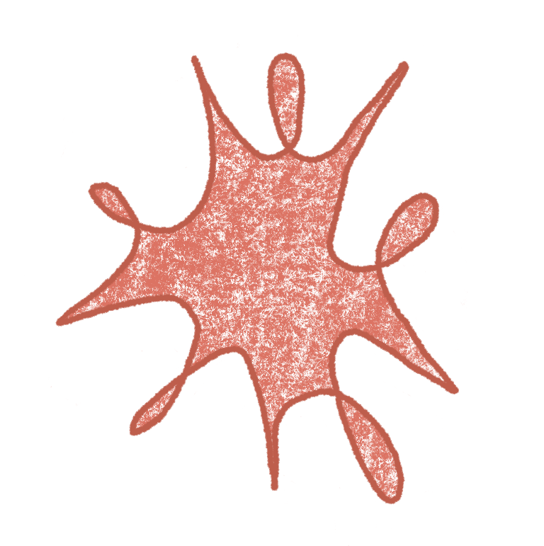 A pink, spiky star-shaped object with elongated, rounded tips against a black background.