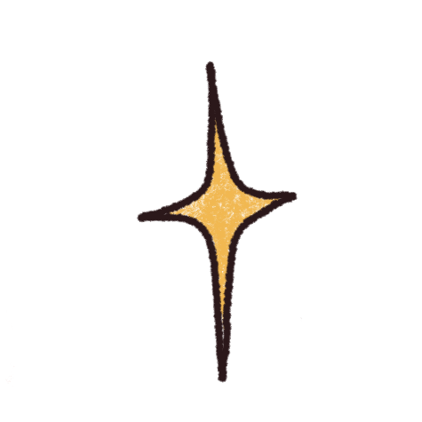 A stylized, glowing star or sparkle with a yellow center and dark outline.