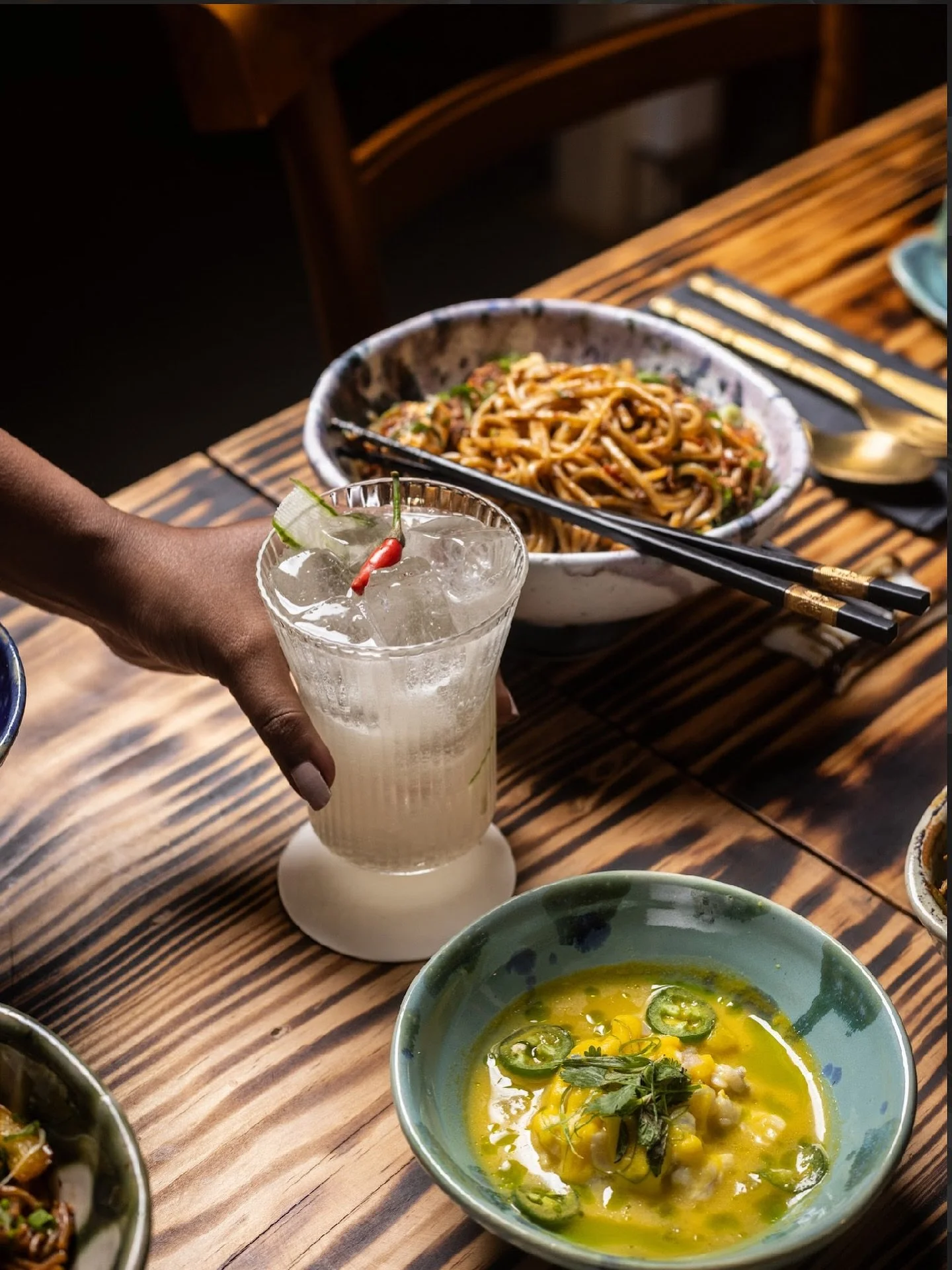 Meet &ldquo;Vibe Check&rdquo;, a cocktail that&rsquo;s shaking things up. 🍸
Tequila, jalape&ntilde;o, cucumber, citrus, and elderflower come together in perfect harmony.
 
Pair it with our yakisoba and seabass, and magic happens. ✨

The smoky noodle