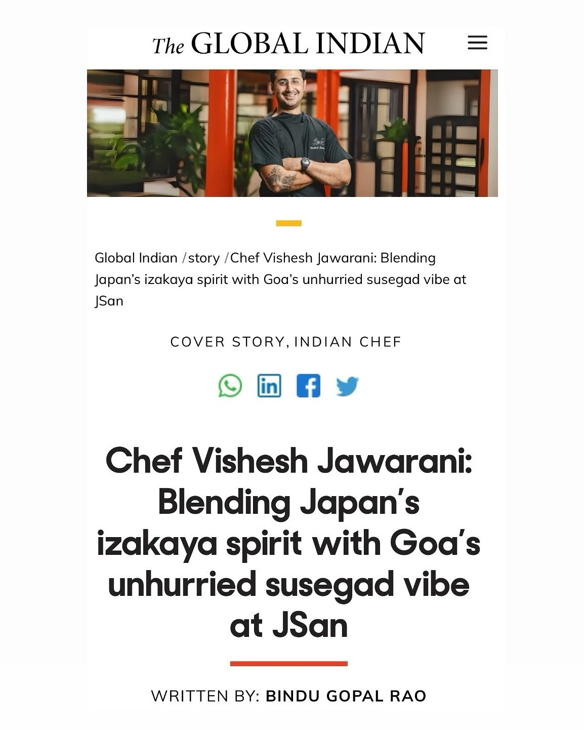 We&rsquo;re delighted to announce that Chef Vishesh has been featured in The Global Indian, sharing his remarkable culinary journey and future aspirations.
 
Discover the passion and dedication that drives his commitment to delivering authentic Japan