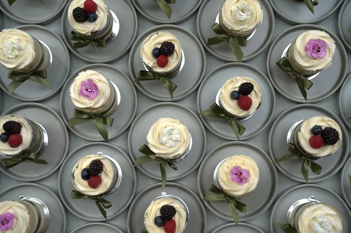 Three tier assorted mini wedding cakes 