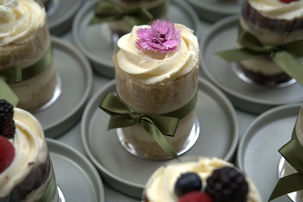 Banana dulce de leche three tier mini cake with fresh florals 