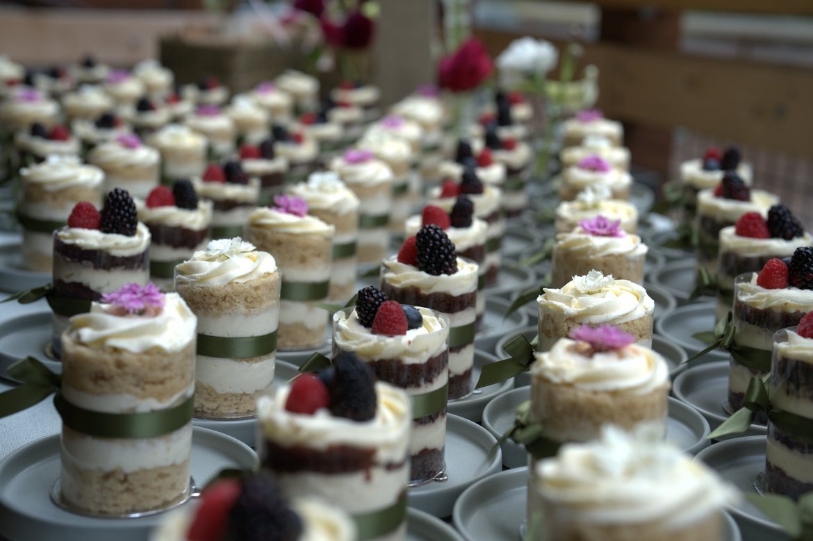 Three tier assorted mini wedding cakes
