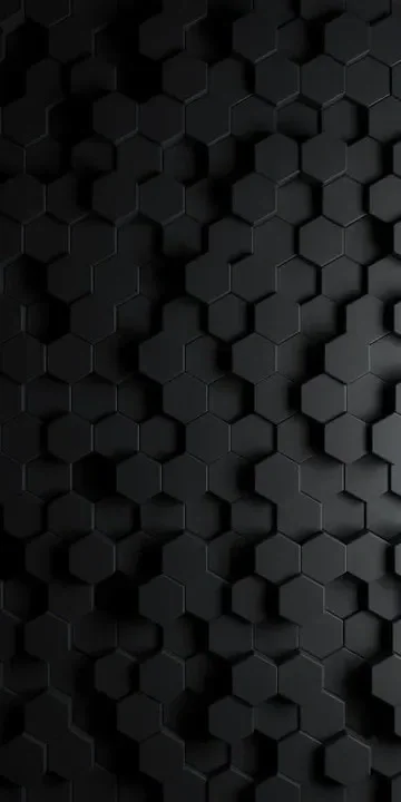 Black hexagonal patterned surface with a textured 3D effect.